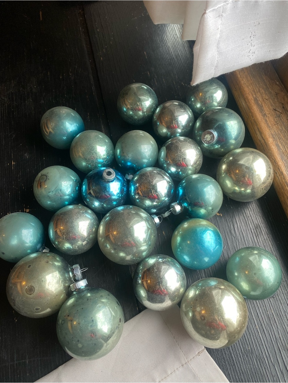 Vintage Teal and Silver Glass Holiday Ornaments